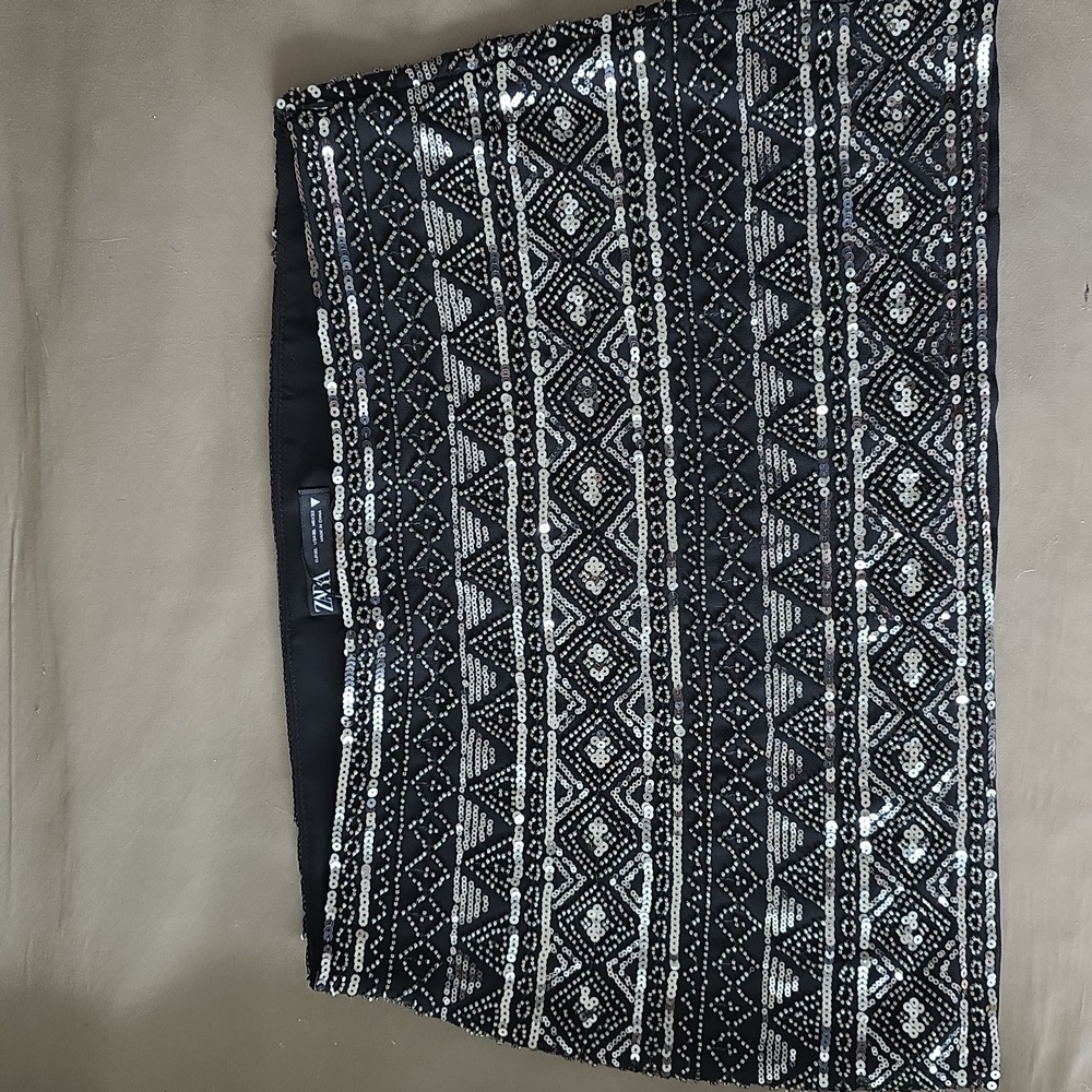 Zara Black Sequin Mini Skirt Resort Wear - Picture 4 of 8